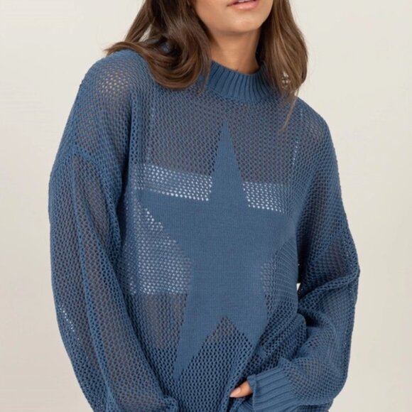 Brooke Star Pattern Open-Stich Sweater | Women's Blue Top | Trendy Style - Picture 4 of 8